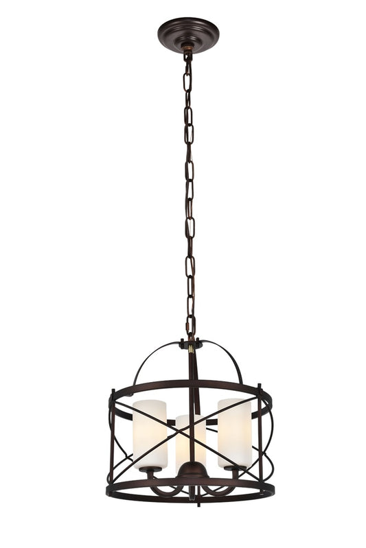 Elegant Furniture & Lighting - Wren Pendant D15.8 H17.3 Lt:3 Dark Copper Brown and frosted white Finish - LD5013D16DCB veiw 1