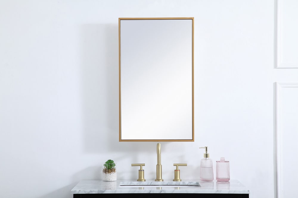 Elegant Furniture & Lighting - Wyn Metal mirror medicine cabinet 17 inch x 28 inch in Brass - MR571728BRS view 2