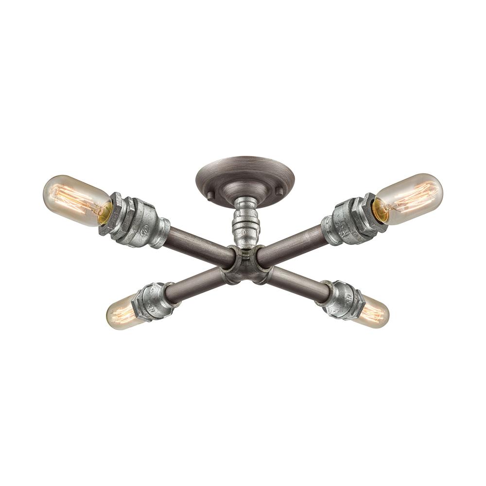 ELK Lighting - Cast Iron Pipe 4 Light Semi Flush In Weathered Zinc - 10686/4 veiw 1