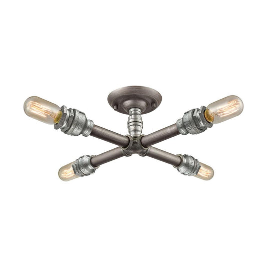 ELK Lighting - Cast Iron Pipe 4 Light Semi Flush In Weathered Zinc - 10686/4 veiw 1