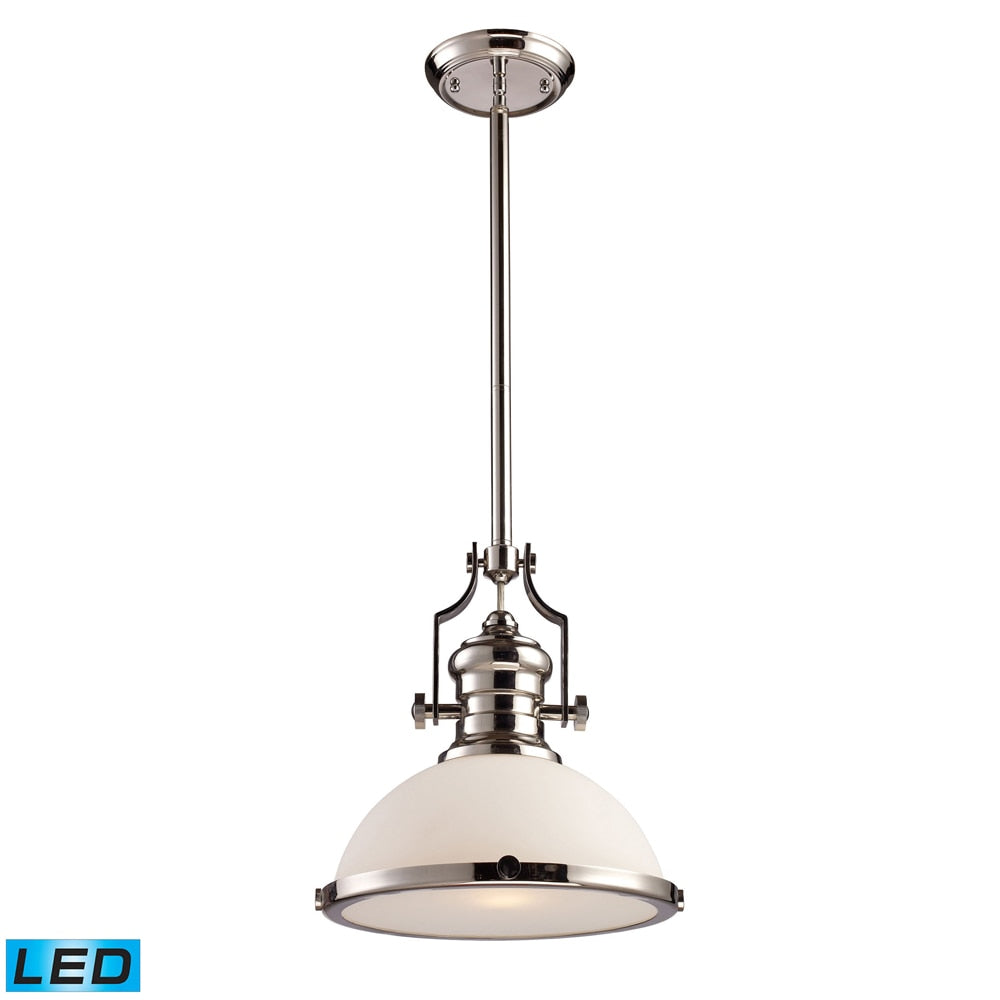 ELK Lighting - Chadwick 1 Light LED Pendant In Polished Nickel With White Glass - 66113-1-LED veiw 1