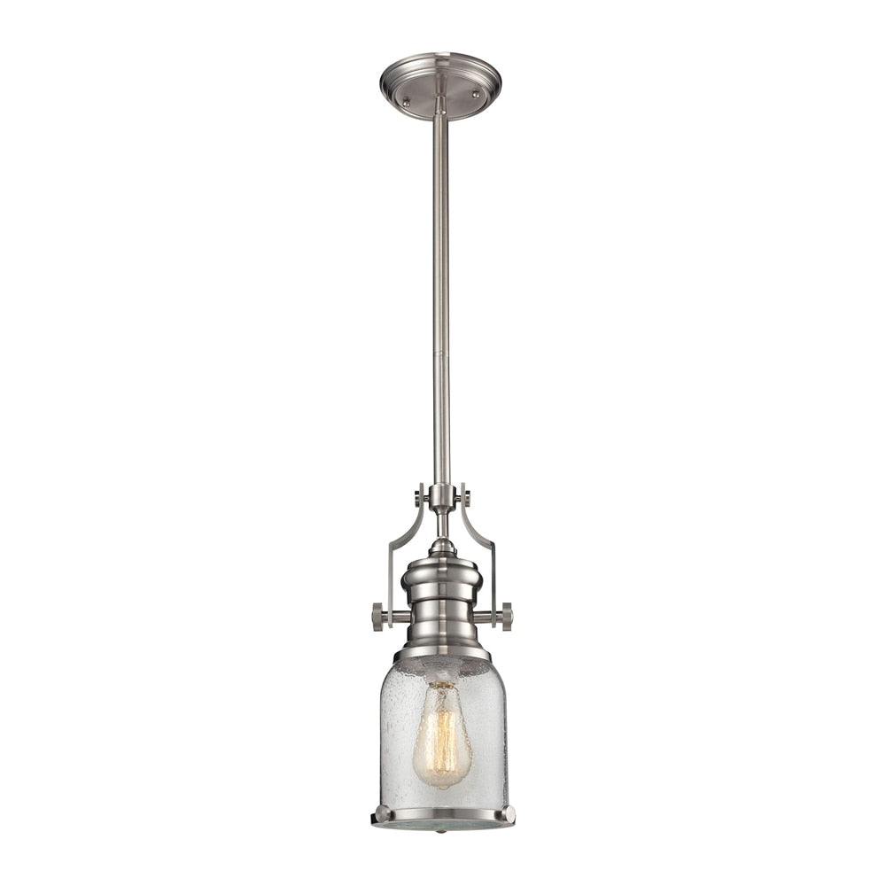 ELK Lighting - Chadwick 1 Light Pendant In Satin Nickel And Seeded Glass - 67742-1 veiw 1