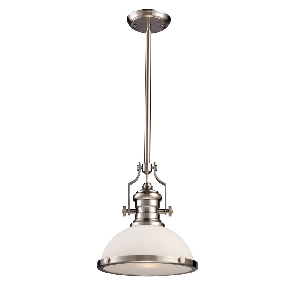 ELK Lighting - Chadwick 1 Light Pendant In Satin Nickel With White Glass - 66123-1 veiw 1