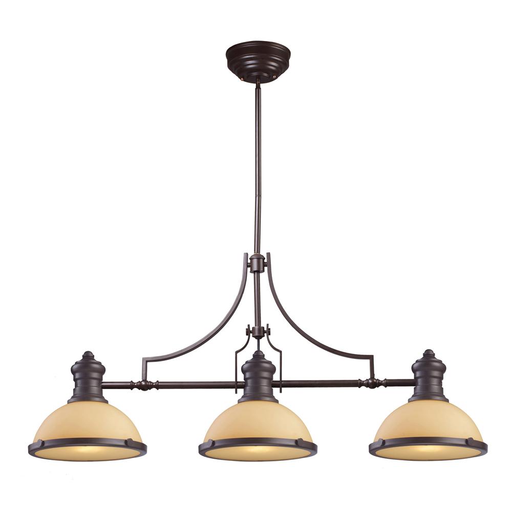 ELK Lighting - Chadwick 3 Light Billiard In Oiled Bronze And Amber Glass - 66235-3 veiw 1