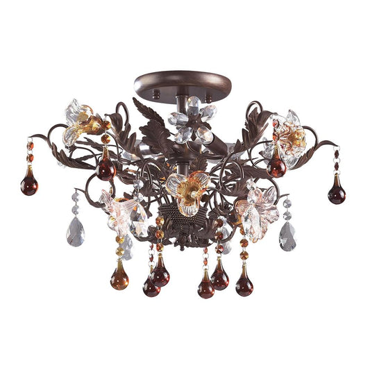 ELK Lighting - Cristallo Fiore 3 Light Semi Flush In Deep Rust With Crystal Florets - 7044/3 veiw 1