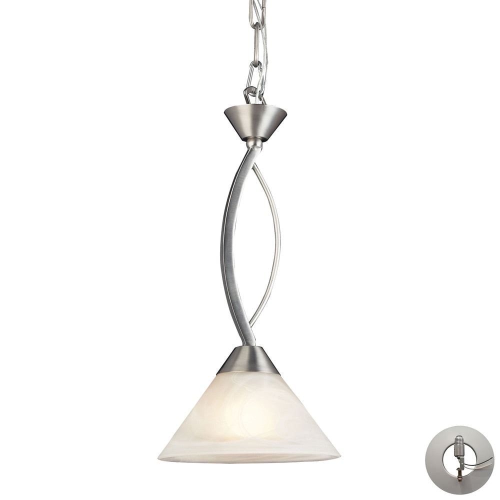 ELK Lighting - Elysburg 1 Light Pendant In Satin Nickel And White Glass - Includes Recessed Lighting Kit - 7634/1-LA veiw 1