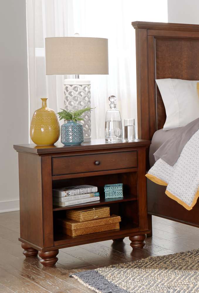 Emery Park  -  Cambridge 1 Drawer Nightstand in Brown Cherry Finish  - ICB-451-BCH-1 veiw 2
