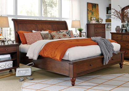 Emery Park - Cambridge Cal King Sleigh Storage Bed in Brown Cherry Finish veiw 3