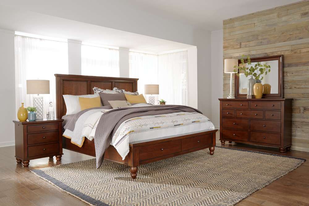 Emery Park - Cambridge King Panel Storage Bed in Brown Cherry Finish veiw 3
