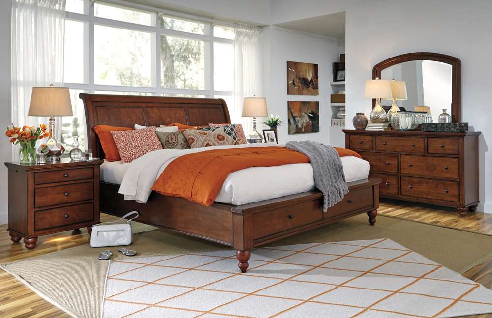 Emery Park - Cambridge Queen Sleigh Storage Bed in Brown Cherry Finish veiw 4
