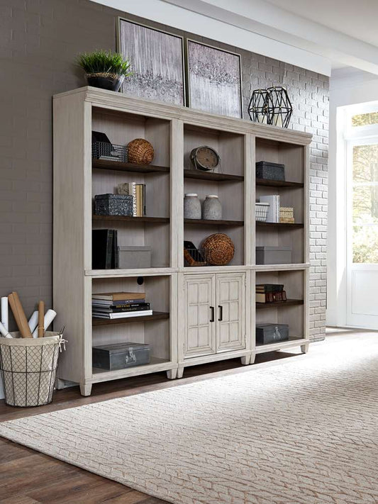 Emery Park - Caraway Bookcase Wall in Aged Ivory Finish veiw 2