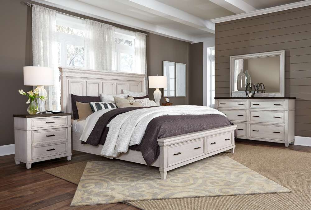 Emery Park - Caraway Queen Panel Storage Bed in Aged Ivory Finish veiw 4