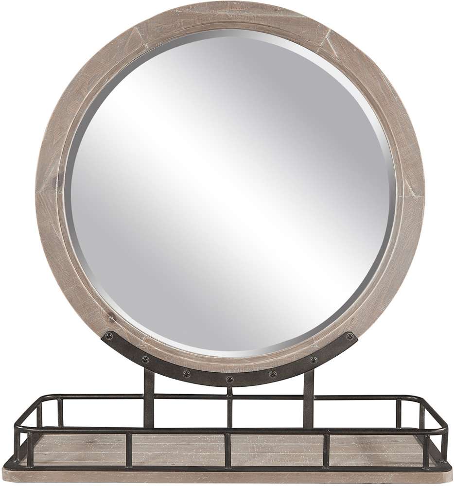 Emery Park - Foundry Round Mirror w/ Metal Base in Weathered Stone Finish - I349-464-WST view 1