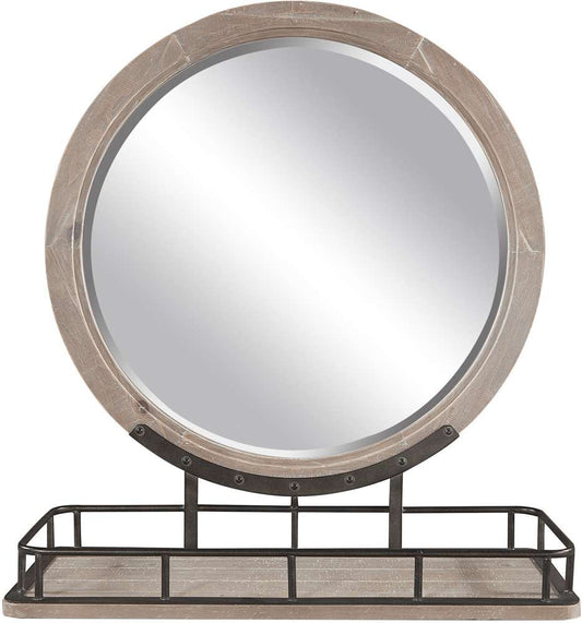 Emery Park - Foundry Round Mirror w/ Metal Base in Weathered Stone Finish - I349-464-WST view 1