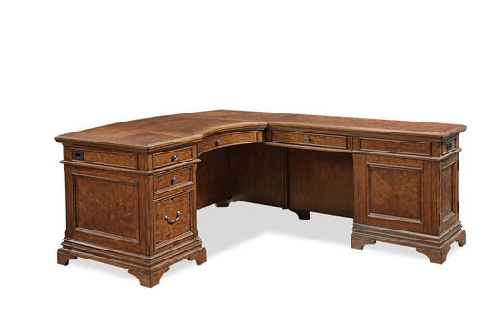 Emery Park - Hawthorne L-Shaped Desk in Carmel Brown Finish veiw 1