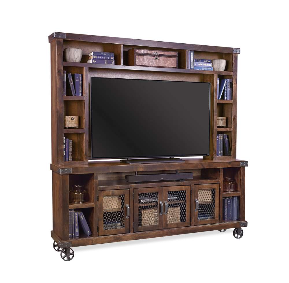 Emery Park - Industrial 85in Console & Hutch in Tobacco Finish veiw 1