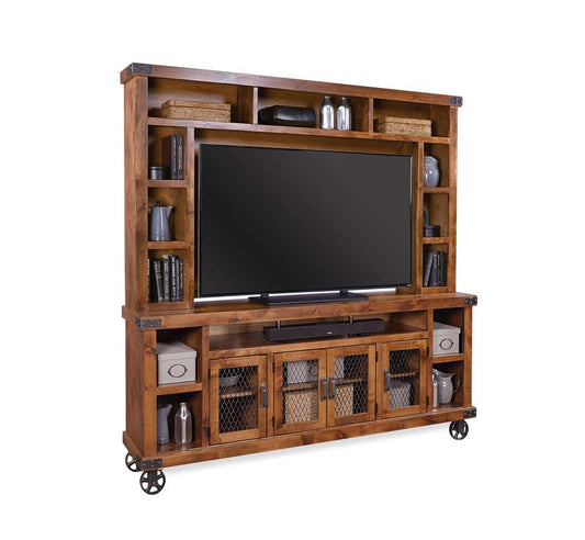 Emery Park - Industrial 96in Console & Hutch in Fruitwood Finish veiw 1