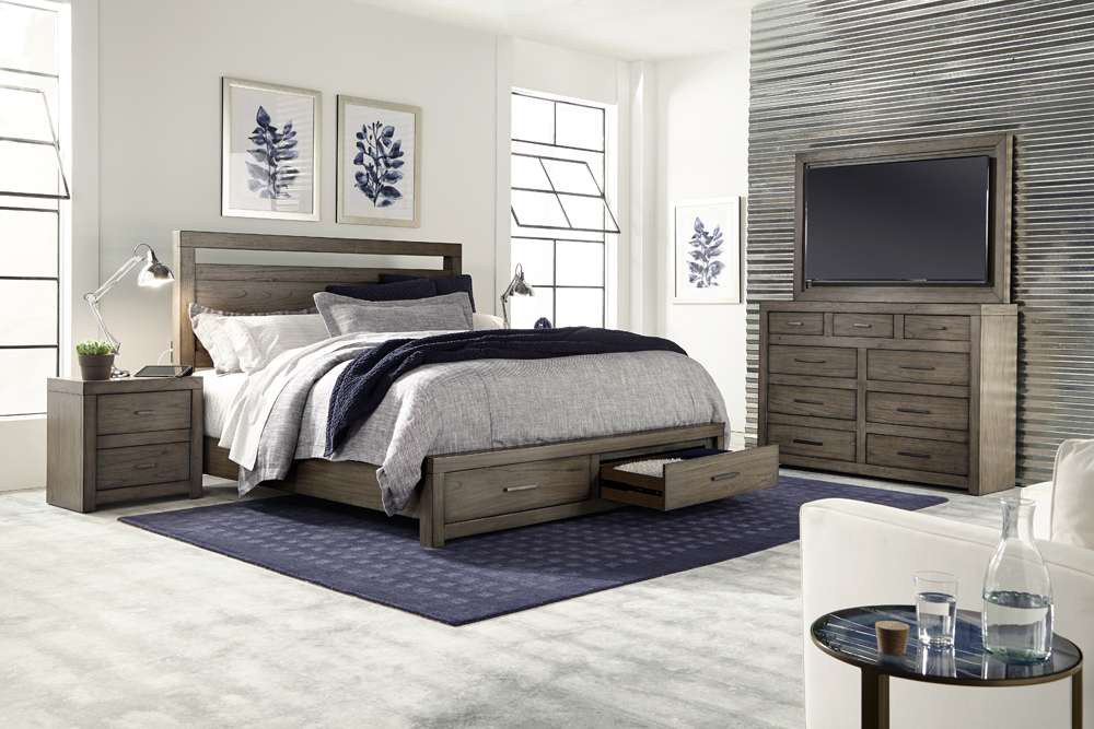 Emery Park - Modern Loft Queen Panel Storage Bed in Greystone Finish veiw 3