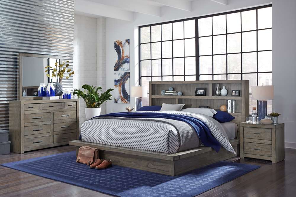 Emery Park - Modern Loft Queen Platform Bed in Greystone Finish veiw 1