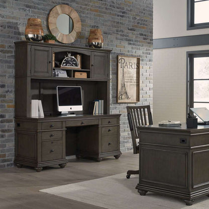 Emery Park - Oxford 66in Credenza Desk & Hutch in Peppercorn Finish veiw 1