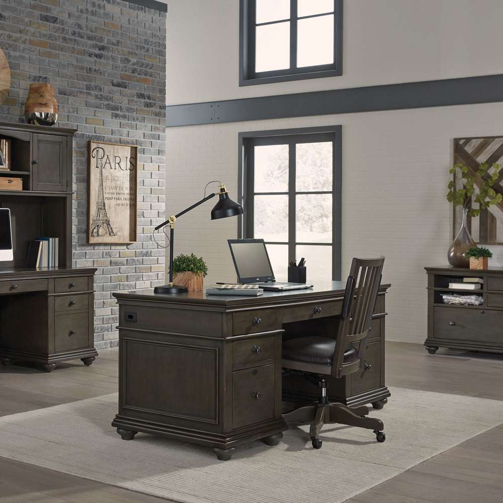 Emery Park - Oxford 66in Executive Desk in Peppercorn Finish - I07-303-PEP veiw 3