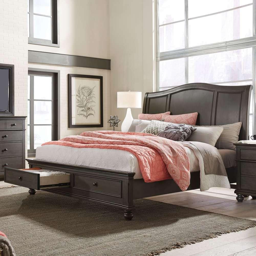 Emery Park - Oxford King Sleigh Storage Bed in Peppercorn Finish veiw 1