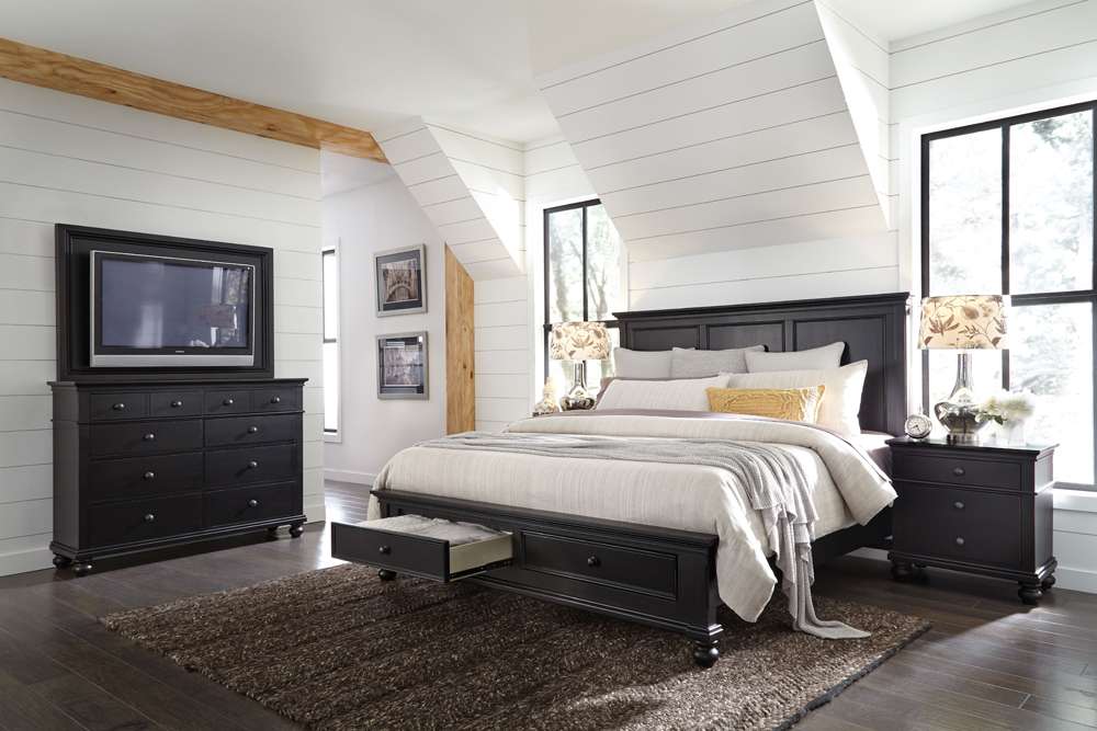 Emery Park - Oxford Queen Panel Storage Bed in Rubbed Black Finish veiw 1
