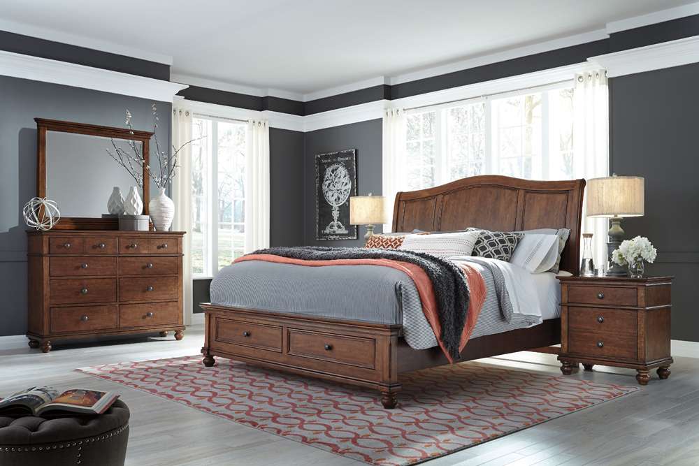 Emery Park - Oxford Queen Sleigh Storage Bed in Whiskey Brown Finish veiw 1