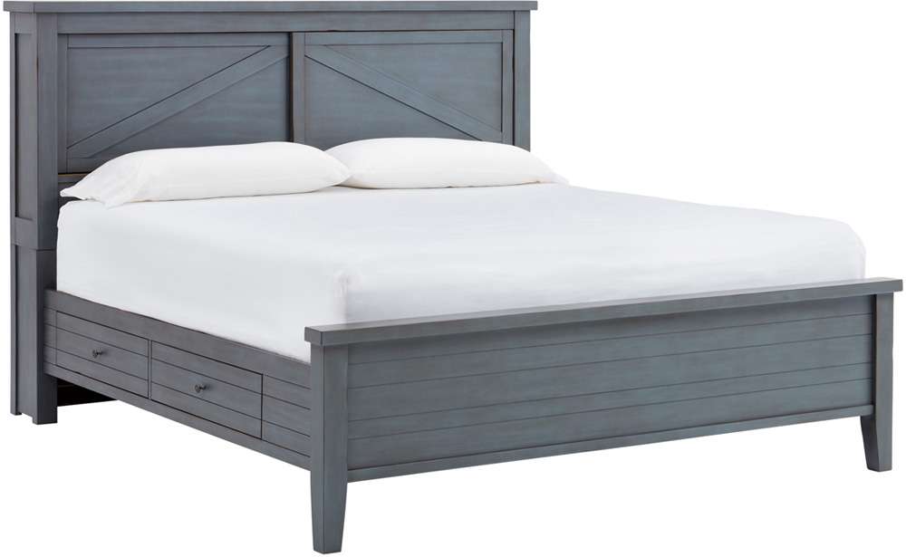Emery Park - Pinebrook King Storage Bookcase Bed in Denim Finish