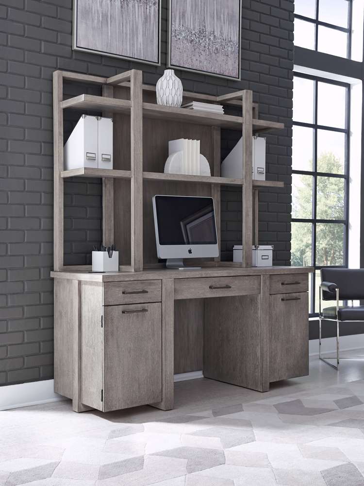 Emery Park - Platinum Credenza and Hutch in Gray Linen Finish veiw 1