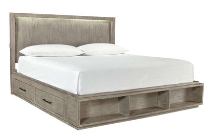 Emery Park - Platinum Queen Panel Storage Bed in Gray Linen Finish