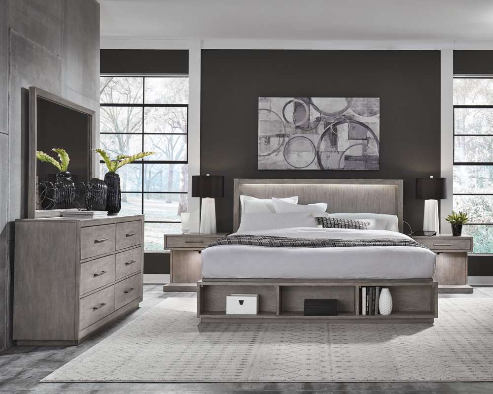 Emery Park - Platinum Queen Panel Storage Bed in Gray Linen Finish veiw 3