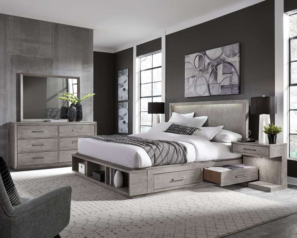 Emery Park - Platinum Queen Panel Storage Bed in Gray Linen Finish veiw 4