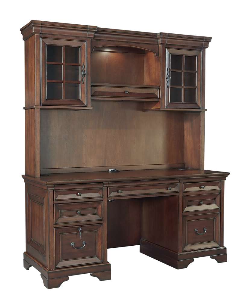 Emery Park - Richmond 66in Credenza & Hutch in Brown Burgundy Finish