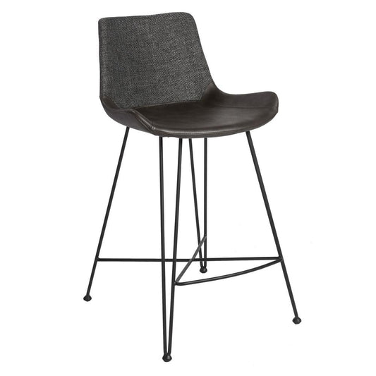 Euro Style - Alisa Faux Leather and Fabric Counter Stool, Dark Gray/Matte Black - 17647DKGRY veiw 2