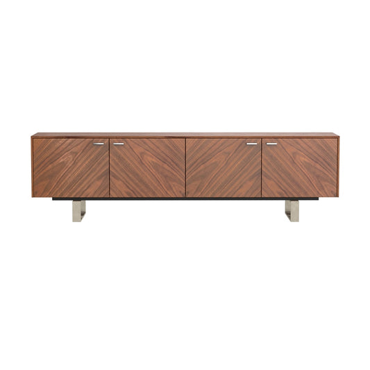 Euro Style - Alvarado 71inW 4-Door Media Stand, American Walnut/Brushed Stainless Steel - 31028WAL-KIT veiw 1