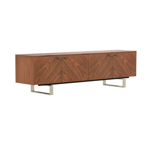 Euro Style - Alvarado 71inW 4-Door Media Stand, American Walnut/Brushed Stainless Steel - 31028WAL-KIT veiw 2