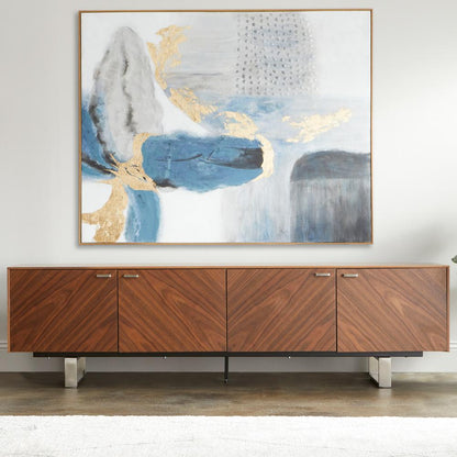 Euro Style - Alvarado 71inW 4-Door Media Stand, American Walnut/Brushed Stainless Steel - 31028WAL-KIT veiw 6