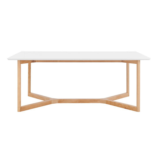 Euro Style - Aren 79inW Dining Table, Matte White/Natural Beech Wood - 90474-WHT veiw 1