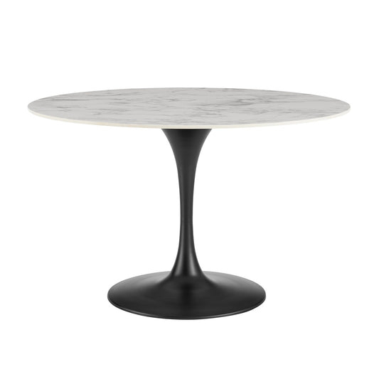 Euro Style - Astrid 47inW Round Dining Table, High Gloss White Ceramic/Matte Black - 90706WHT-KIT veiw 1
