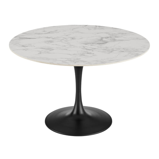 Euro Style - Astrid 47inW Round Dining Table, High Gloss White Ceramic/Matte Black - 90706WHT-KIT veiw 2