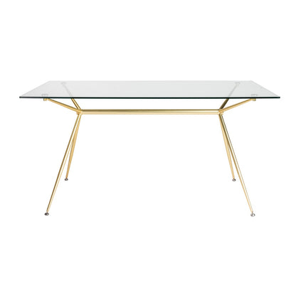 Euro Style - Atos 60inW Table/Desk, Clear Tempered Glass Top/Matte Brushed Gold Base - 02290MBG-KIT veiw 1