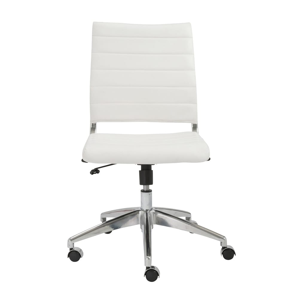 Euro Style - Axel Armless Leatherette Low Back Office Chair, White/Aluminum - 10608-WHT veiw 1