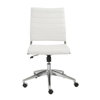 Euro Style - Axel Armless Leatherette Low Back Office Chair, White/Aluminum - 10608-WHT veiw 1