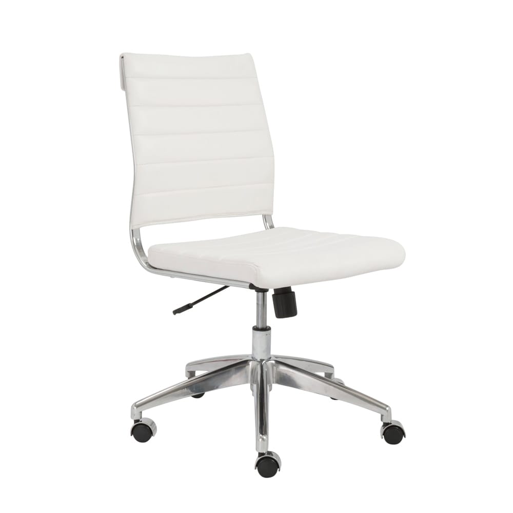 Euro Style - Axel Armless Leatherette Low Back Office Chair, White/Aluminum - 10608-WHT veiw 2