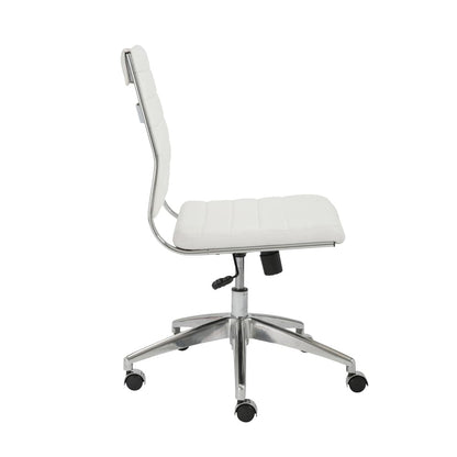 Euro Style - Axel Armless Leatherette Low Back Office Chair, White/Aluminum - 10608-WHT veiw 3