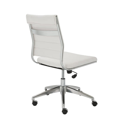 Euro Style - Axel Armless Leatherette Low Back Office Chair, White/Aluminum - 10608-WHT veiw 4