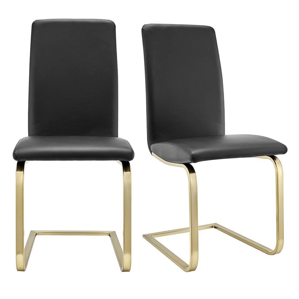 Euro Style - Cinzia Dining Chairs, Black/Matte Brushed Gold Legs - Set of 2 - 05090BLKMBG veiw 1