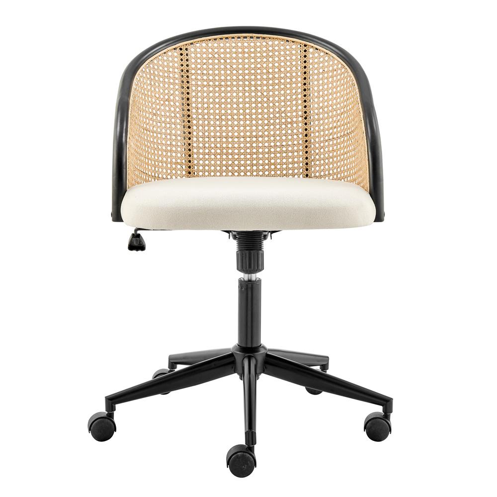 Euro Style - Dagmar Cane and Fabric Office Chair, Black/Beige - 39178-BG veiw 1