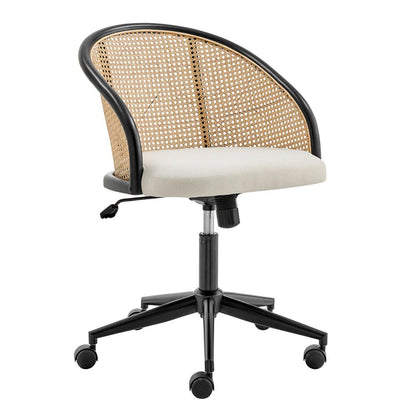 Euro Style - Dagmar Cane and Fabric Office Chair, Black/Beige - 39178-BG veiw 2